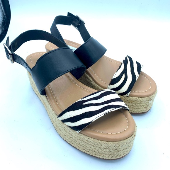 Steve Madden Platform Zebra Print Buckle Leather Hemp Sandals 6 Excelnt! - Picture 1 of 3